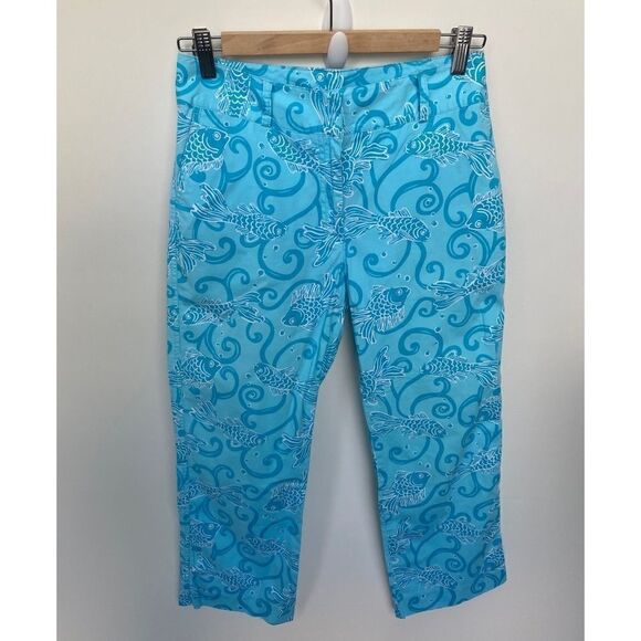 Lilly Pulitzer Blue Koi Fish Pattern Cotton Pants - Picture 1 of 5